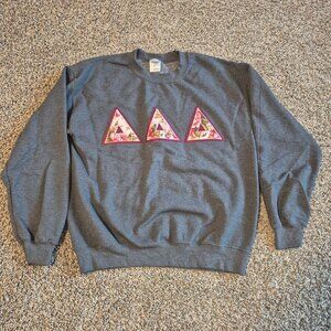 Tri Delta Stitched Crewneck Sweatshirt Floral Letters Greek Gray Gildan Medium
